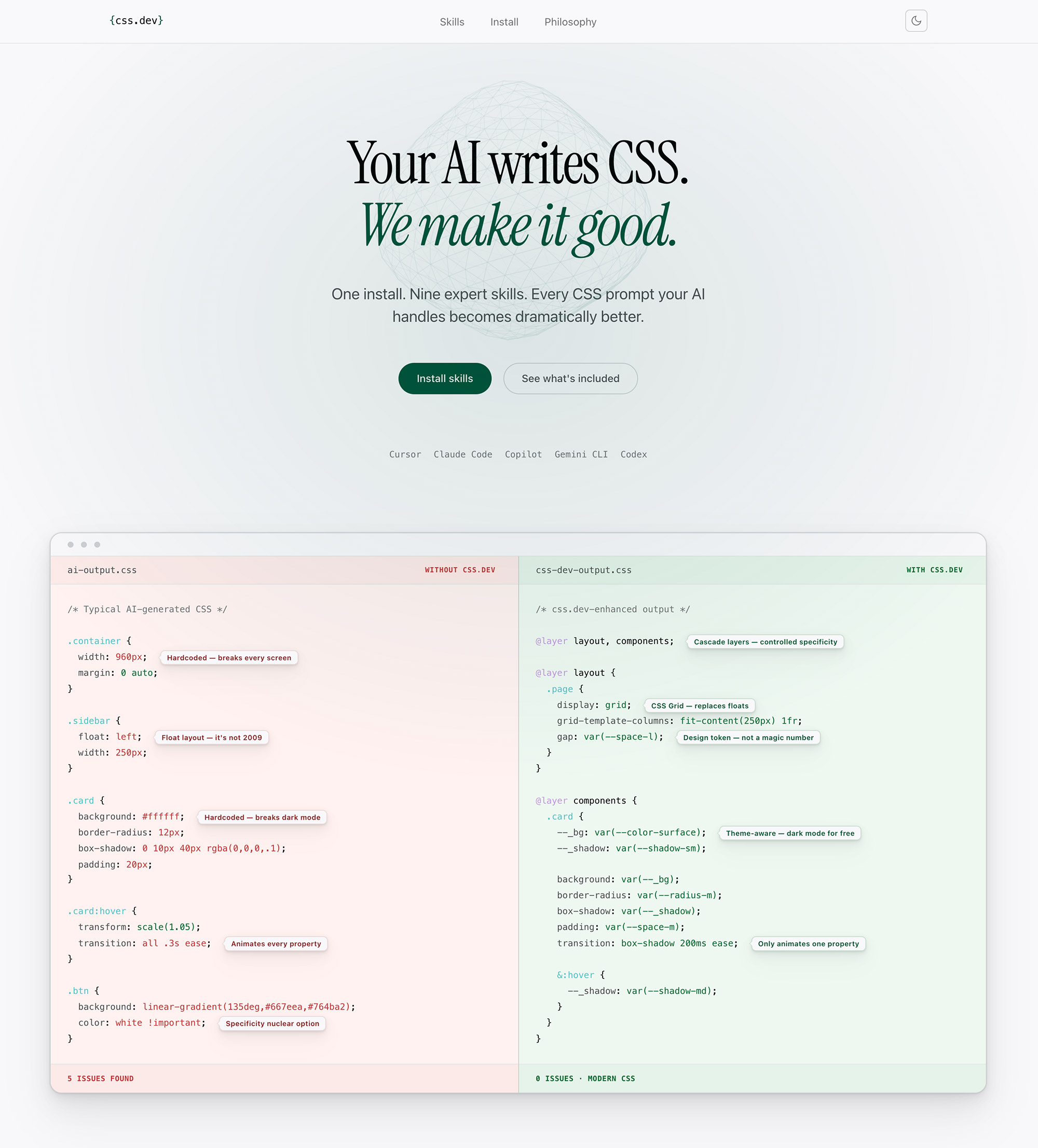 CSS.dev — CSS intelligence layer for AI coding tools